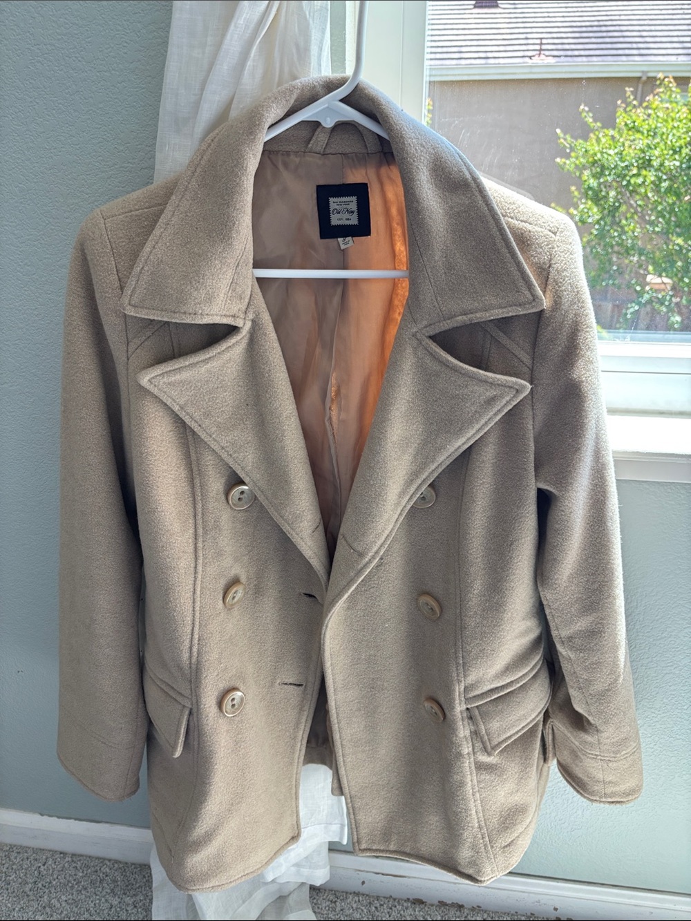 Old Navy Women's Double-Breasted Peacoat in Light Beige